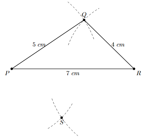 Locate point S by arcs from P and R